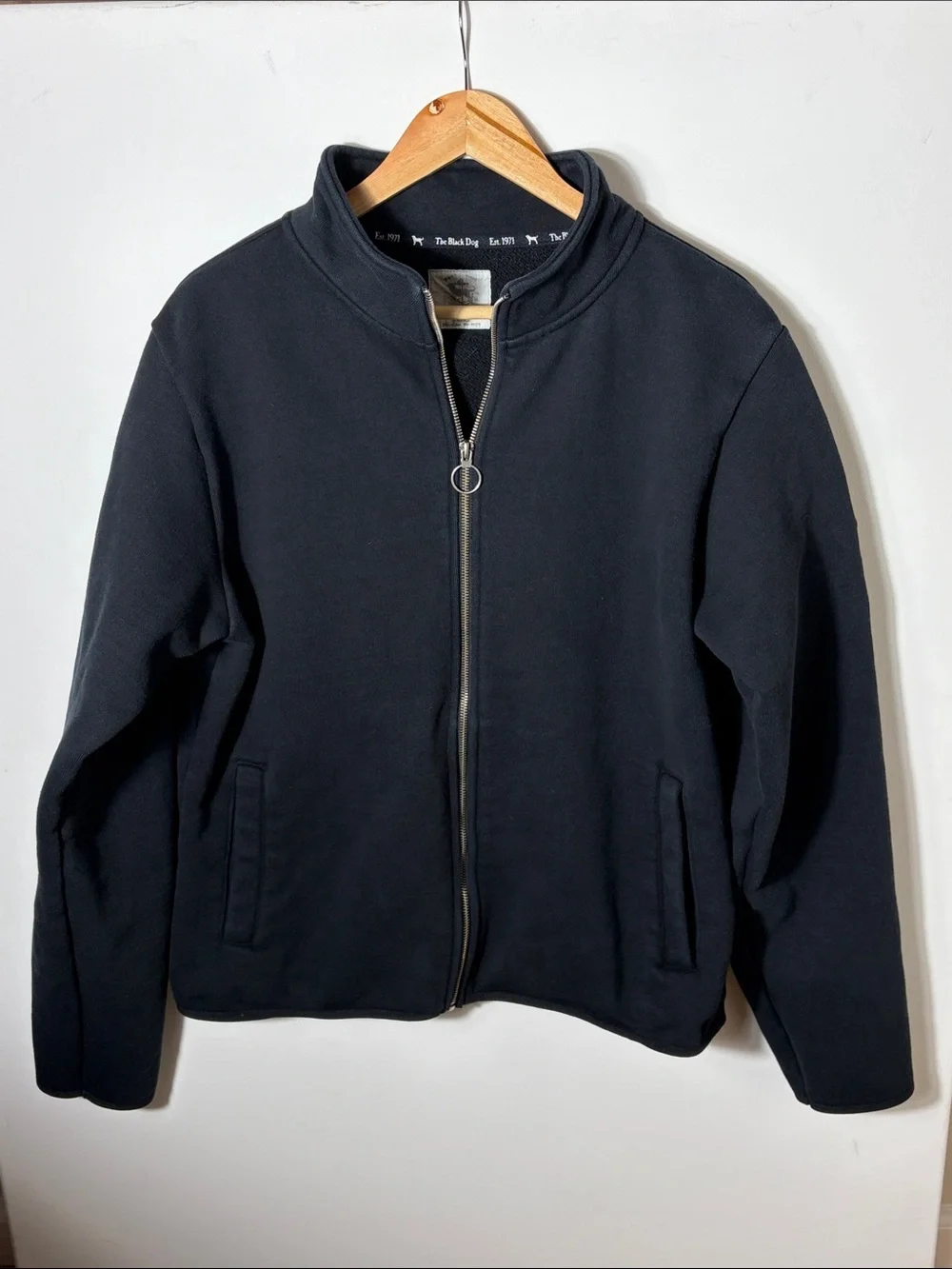 The Black Dog Full Zip Sweatshirt Jacket XL Black Mock Neck Fleece Lined